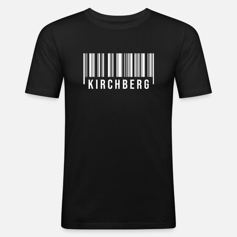Erzgebirge Strichcode Kirchberg - Männer Slim Fit T-Shirt - Schwarz