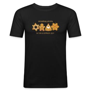 Weihnachten ist die schönste Zeit - Männer Slim Fit T-Shirt - Schwarz - Vorne - Nik (191cm)