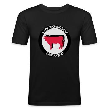 Antifaschistische Landjugend - Männer Slim Fit T-Shirt - Schwarz - Vorne - Nik (191cm)