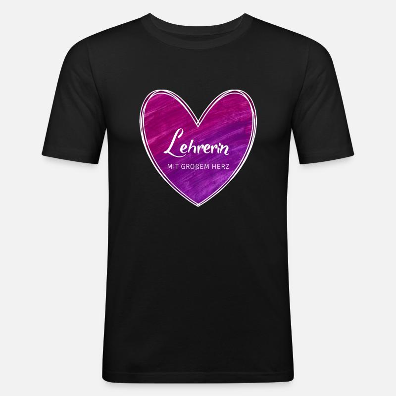 Lehrerin mit großem Herz - Männer Slim Fit T-Shirt - Schwarz