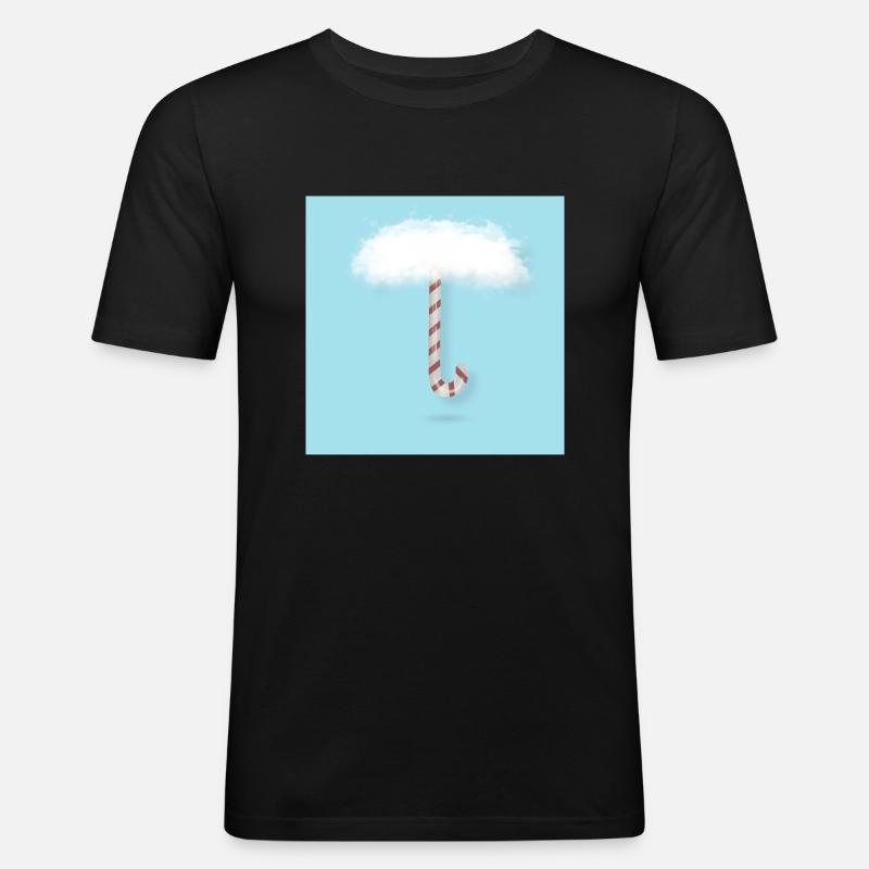 Candy Cane with Clouds - Men's Slim Fit T-Shirt - black