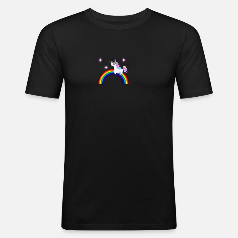 Einhorn mit Regenbogen - Männer Slim Fit T-Shirt - Schwarz