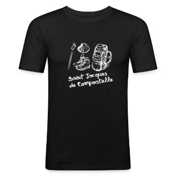 Camino de Santaigo. Jakobsweg, Ultreia T-Shirt Tee - Männer Slim Fit T-Shirt - Schwarz - Vorne - Nik (191cm)