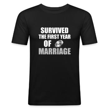 1er anniversaire de mariage anniversaire de mariage drôle drôle - T-shirt près du corps Homme - noir - Devant - Nik (191cm)