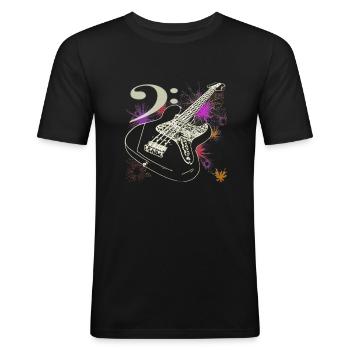 Basgitaar met basmuzieksleutel - Mannen slim fit T-shirt - zwart - Voor - Nik (191cm)