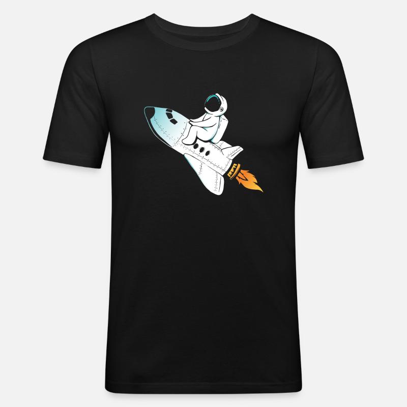Rakete Astronaut zum Mond - Männer Slim Fit T-Shirt - Schwarz