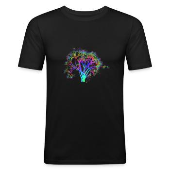 Goa Baum Neon psy psychedelisch Techno Party - Männer Slim Fit T-Shirt - Schwarz - Vorne - Nik (191cm)