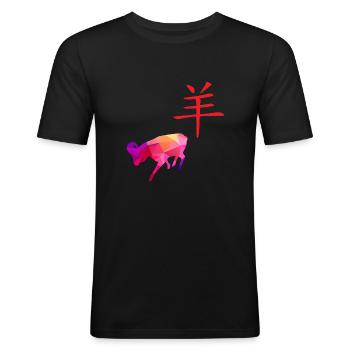 Chinesische Tierkreis Zeichen Ziege - Geschenkidee - Männer Slim Fit T-Shirt - Schwarz - Vorne - Nik (191cm)