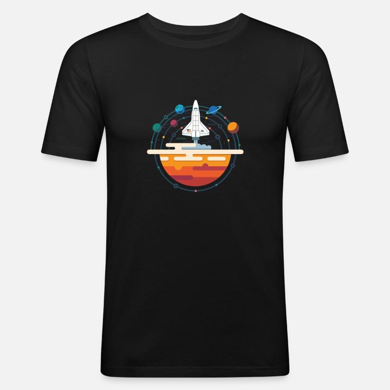 Space Shuttle & Solar System - Männer Slim Fit T-Shirt - Schwarz
