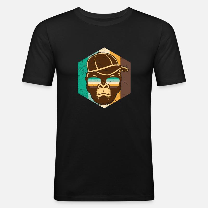 Hipster Affe - Männer Slim Fit T-Shirt - Schwarz