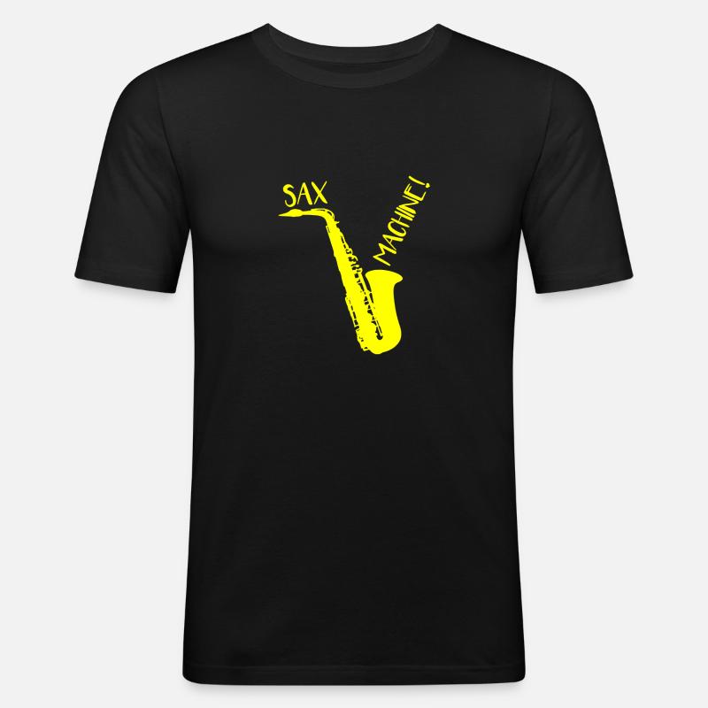 SAX MASCHINE! - Männer Slim Fit T-Shirt - Schwarz
