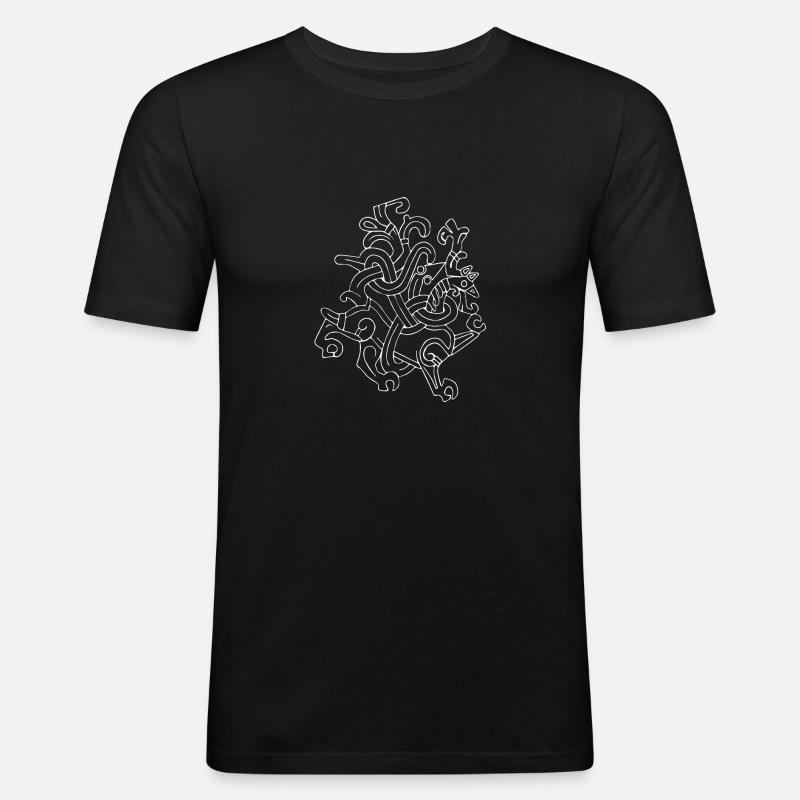 Wikinger-Drachenkunst im Originalstil. - Männer Slim Fit T-Shirt - Schwarz