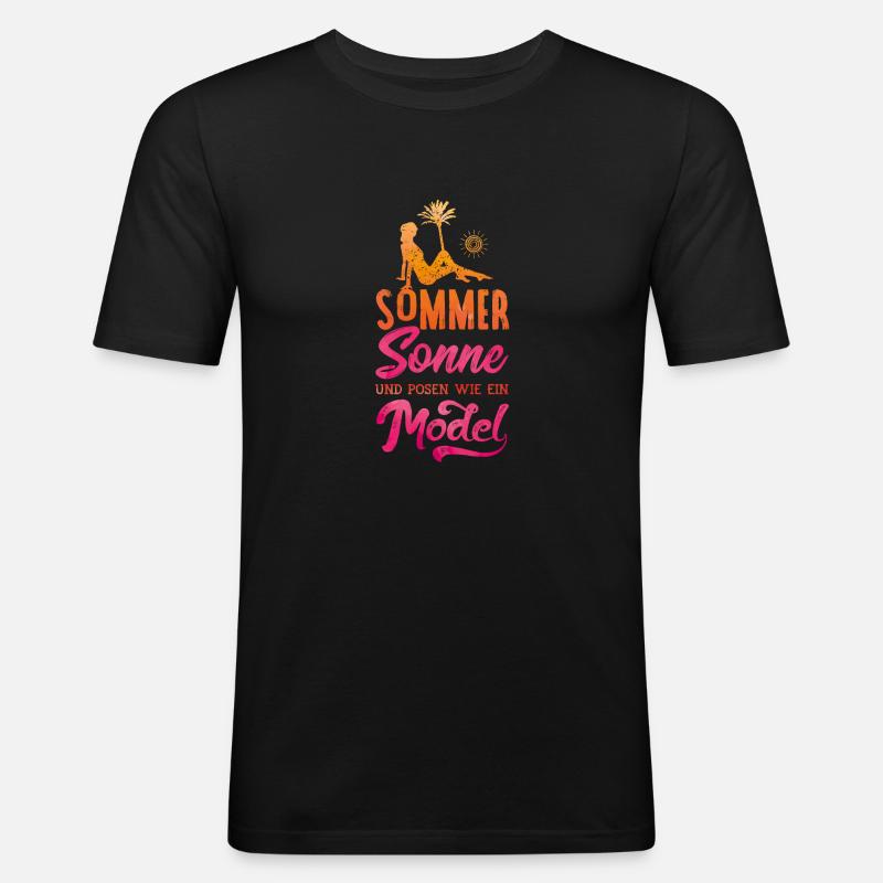 sommer sonne posen model - Männer Slim Fit T-Shirt - Schwarz