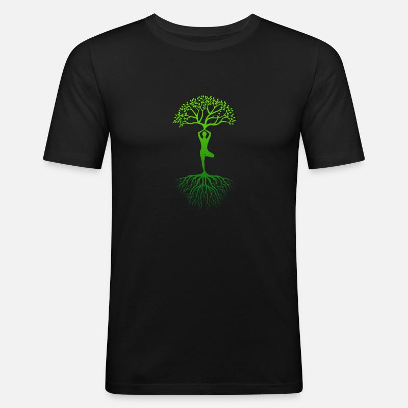 Yoga Lebensbaum Geschenkidee - Männer Slim Fit T-Shirt - Schwarz