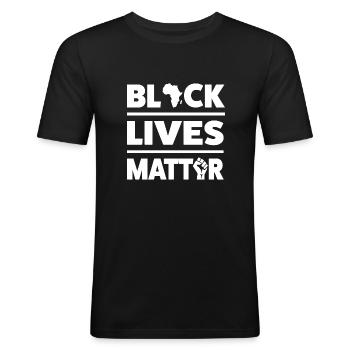 Black Lives Matter - Logo - Afrika - Faust erhoben - Männer Slim Fit T-Shirt - Schwarz - Vorne - Nik (191cm)