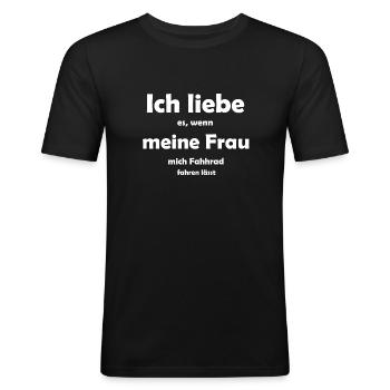 Fahrrad Rad fahren Spruch lustig Männer - Männer Slim Fit T-Shirt - Schwarz - Vorne - Nik (191cm)