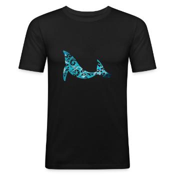Maori Buckelwal Polynesien Tribal Tattoo Geschenk - Männer Slim Fit T-Shirt - Schwarz - Vorne - Nik (191cm)