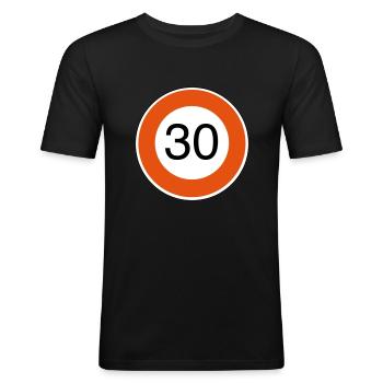 30e anniversaire - T-shirt près du corps Homme - noir - Devant - Nik (191cm)