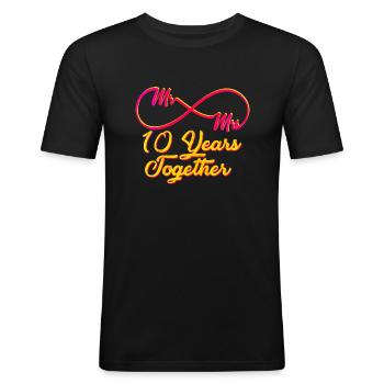 10. Hochzeitstag - Männer Slim Fit T-Shirt - Schwarz - Vorne - Nik (191cm)