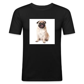 Söt mops - Slim Fit T-shirt herr - svart - Fram - Nik (191cm)