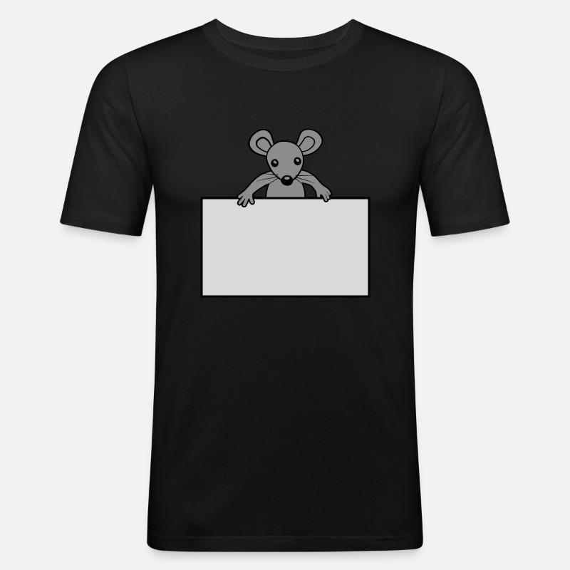 Maus mit Schild - Männer Slim Fit T-Shirt - Schwarz