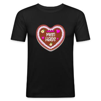 Mein Hase Lebkuchenherz - Männer Slim Fit T-Shirt - Schwarz - Vorne - Nik (191cm)