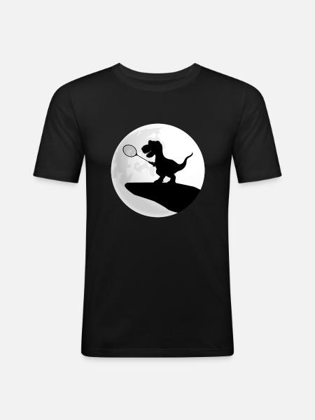 badminton dino plays badminton in the moonlight - Men's Slim Fit T-Shirt - black
