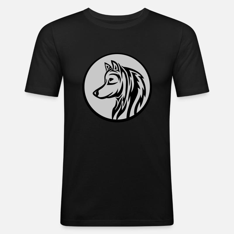 Rund Wolf Tattoo - Männer Slim Fit T-Shirt - Schwarz