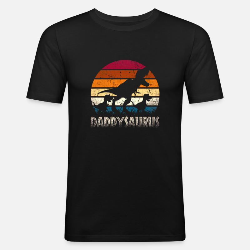 Daddysaurus - Männer Slim Fit T-Shirt - Schwarz