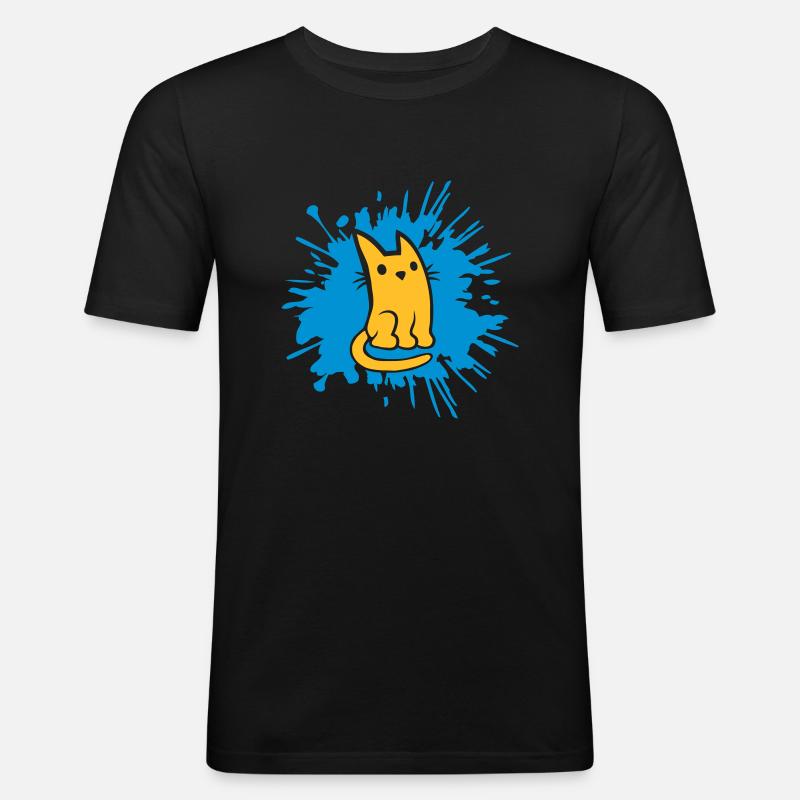 Tropfen Farbklecks Katze Comic - Männer Slim Fit T-Shirt - Schwarz