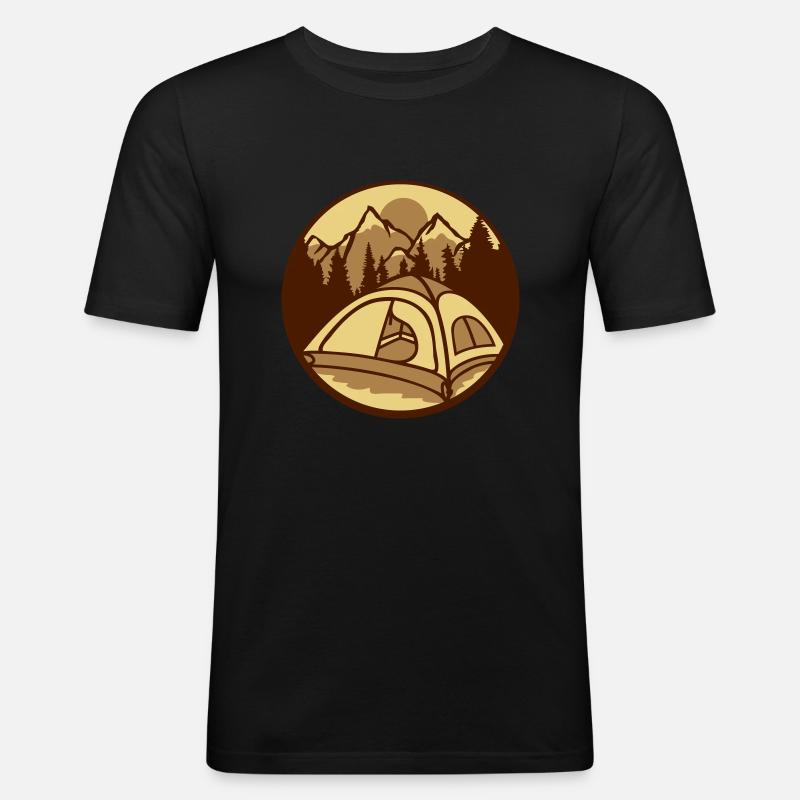 Berge Wald Camper draußen - Männer Slim Fit T-Shirt - Schwarz