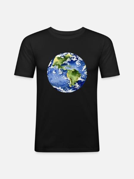 Erdaquarell Planetenforschung - Männer Slim Fit T-Shirt - Schwarz