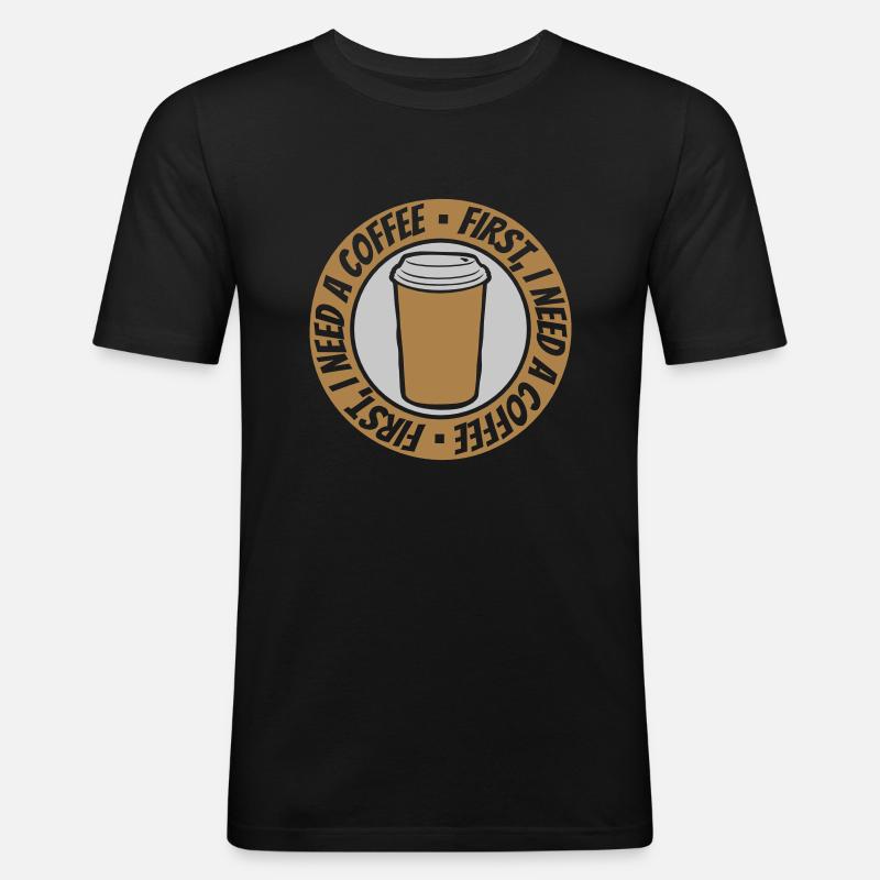 Fist I need Coffee - Männer Slim Fit T-Shirt - Schwarz