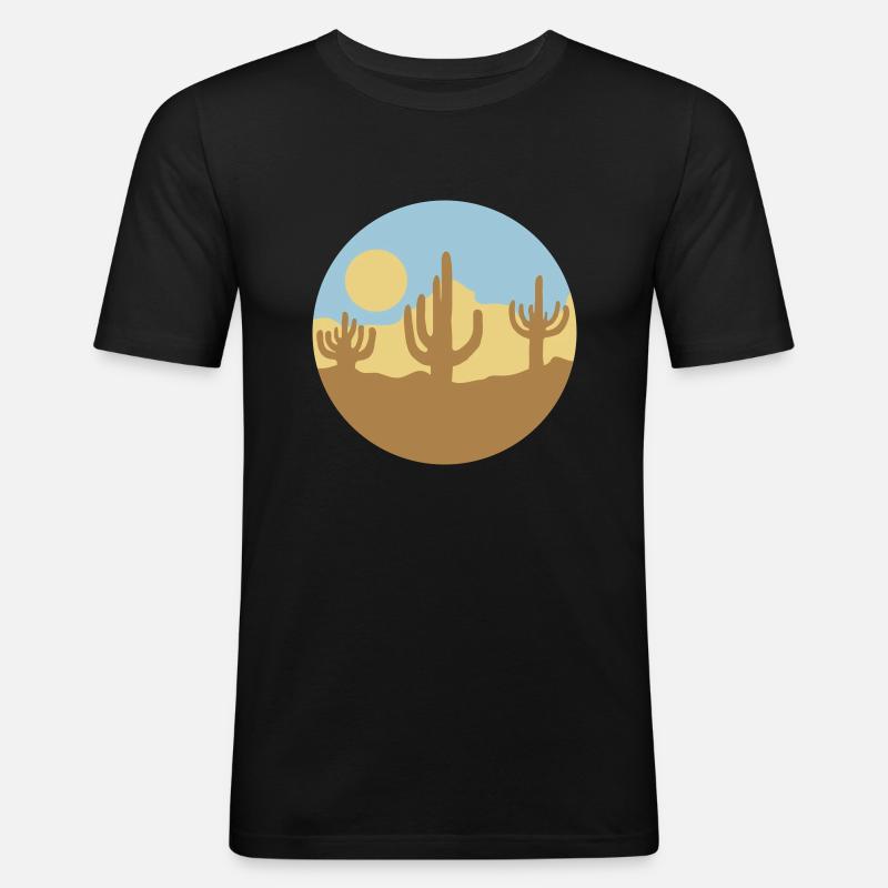 Sonne Wüste Landschaft Silhouette - Männer Slim Fit T-Shirt - Schwarz