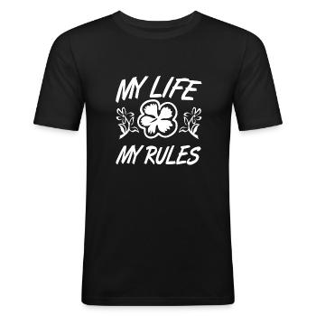 Leben - Männer Slim Fit T-Shirt - Schwarz - Vorne - Nik (191cm)