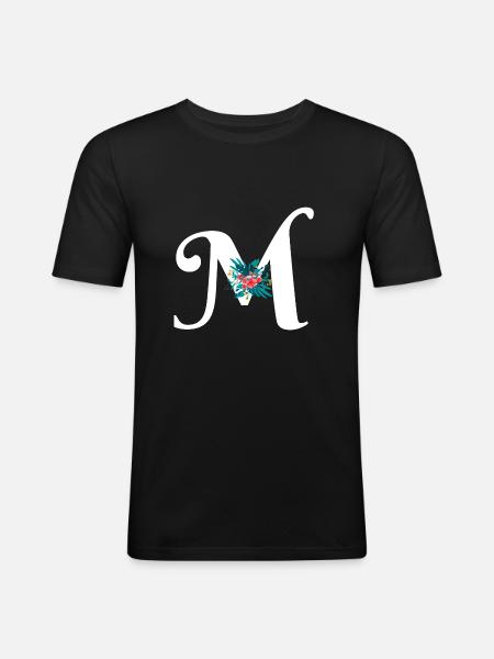 letter M flowered - Men's Slim Fit T-Shirt - black