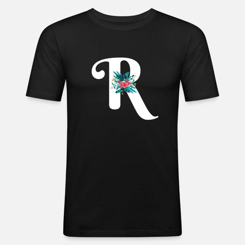 Buchstabe R geblümt - Männer Slim Fit T-Shirt - Schwarz