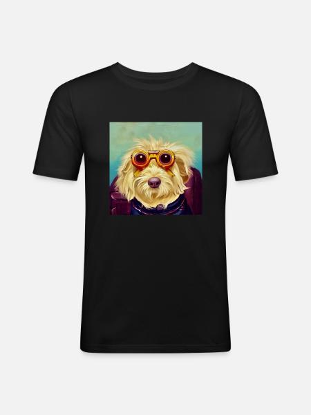 Happy Dog - Männer Slim Fit T-Shirt - Schwarz