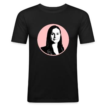Sanna Marin - Premier ministre de Finlande - T-shirt près du corps Homme - noir - Devant - Nik (191cm)