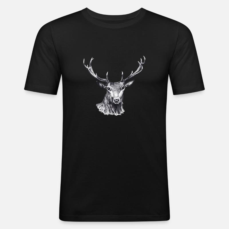 Hirsch - Männer Slim Fit T-Shirt - Schwarz