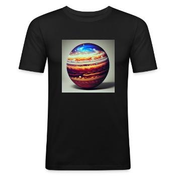 Jupiter als glänzende Kugel - Männer Slim Fit T-Shirt - Schwarz - Vorne - Nik (191cm)