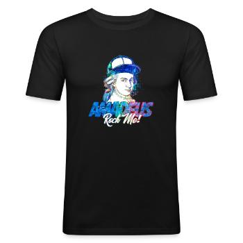 Amadeus Rock Me | Wolfgang Amadeus Mozart Klassik - Männer Slim Fit T-Shirt - Schwarz - Vorne - Nik (191cm)