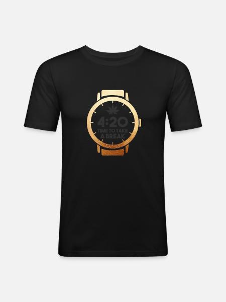 time is 420 - Männer Slim Fit T-Shirt - Schwarz