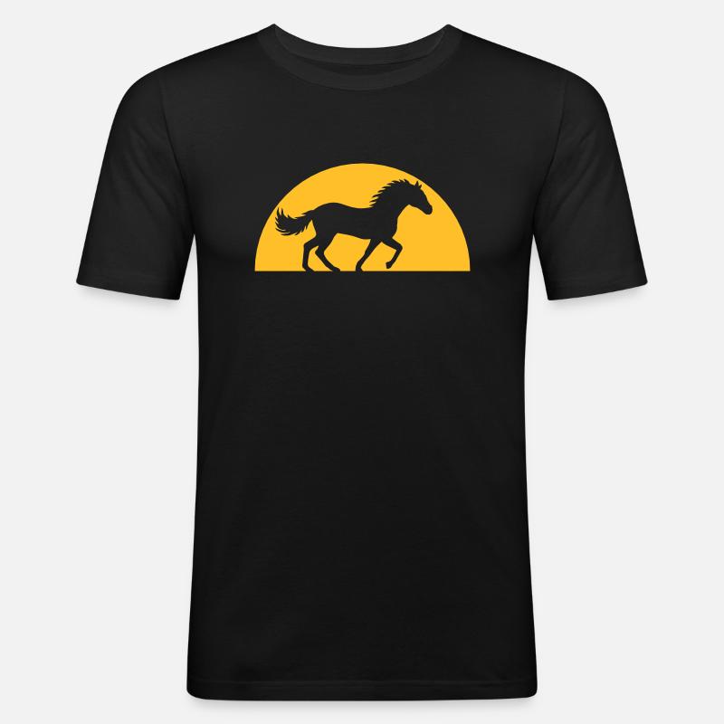 Abend Sonne Pferd Horizont - Männer Slim Fit T-Shirt - Schwarz