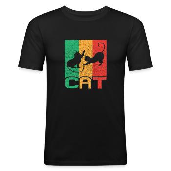 Cat Vintage Rétro - T-shirt près du corps Homme - noir - Devant - Nik (191cm)