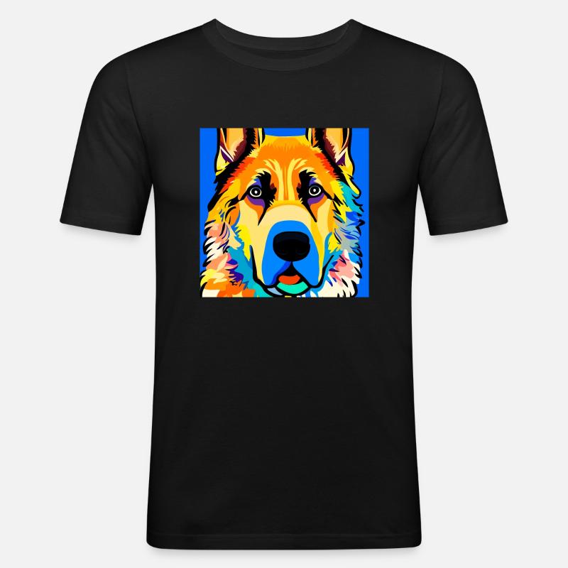Deutscher Schäferhund, digitale Malerei, - Männer Slim Fit T-Shirt - Schwarz