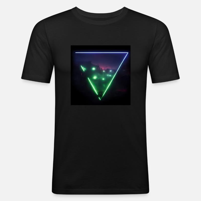 Trippy Dystopian Landscape Triangle - Männer Slim Fit T-Shirt - Schwarz