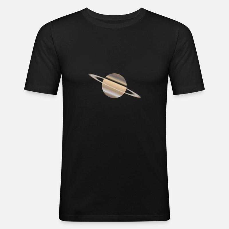 Der Planet Saturn mit Ringen - Männer Slim Fit T-Shirt - Schwarz