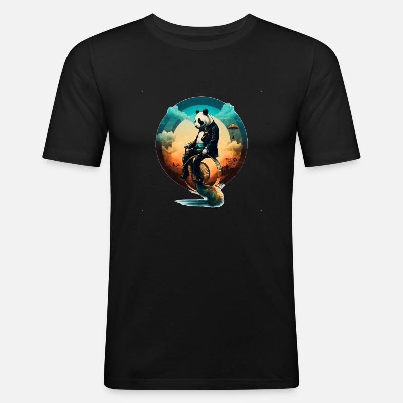 Panda auf einem Einrad - Männer Slim Fit T-Shirt - Schwarz