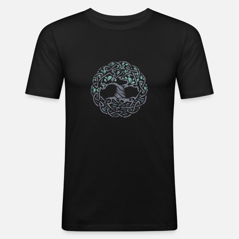 Keltischer Baum des Lebens. Grau. - Männer Slim Fit T-Shirt - Schwarz